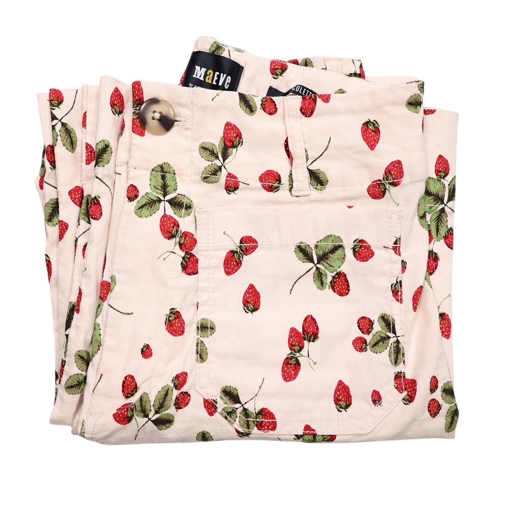 MAEVE ANTHROPOLOGIE Womens 26 Cream Strawberry Print Collete Wide Leg Crop Pants